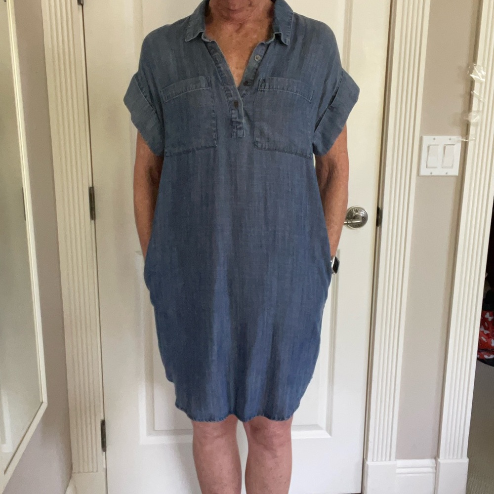 Chambray shirt dress rolled cuff sleeve size S super comfortable!